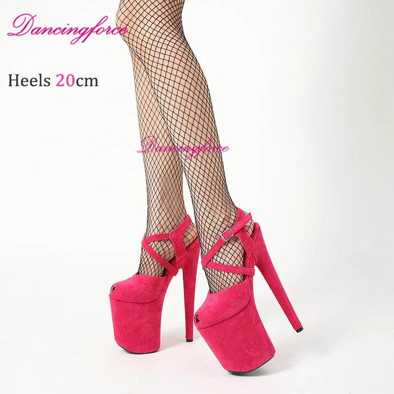 Cross Straps 20cm Sexy Peach Suede High Heels - Empire P.E