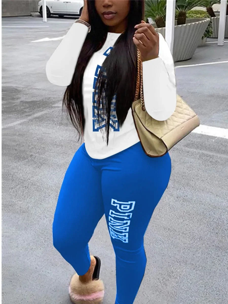 LW Fashion Women Autumn&Winter Pink Letter Print Hoodies 2 Pieces Set - Empire P.E
