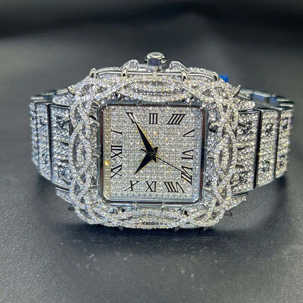 Men's Fashion Luxury Gold Square Diamond  Watches