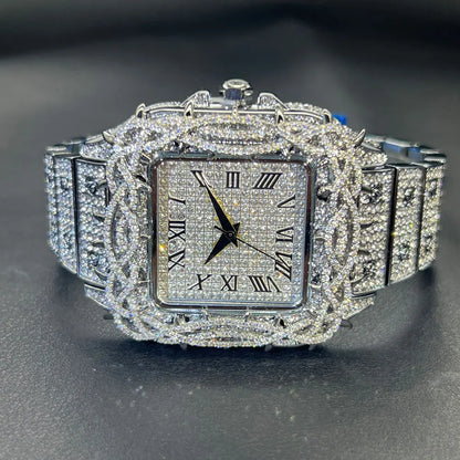 Men's Fashion Luxury Gold Square Diamond  Watches
