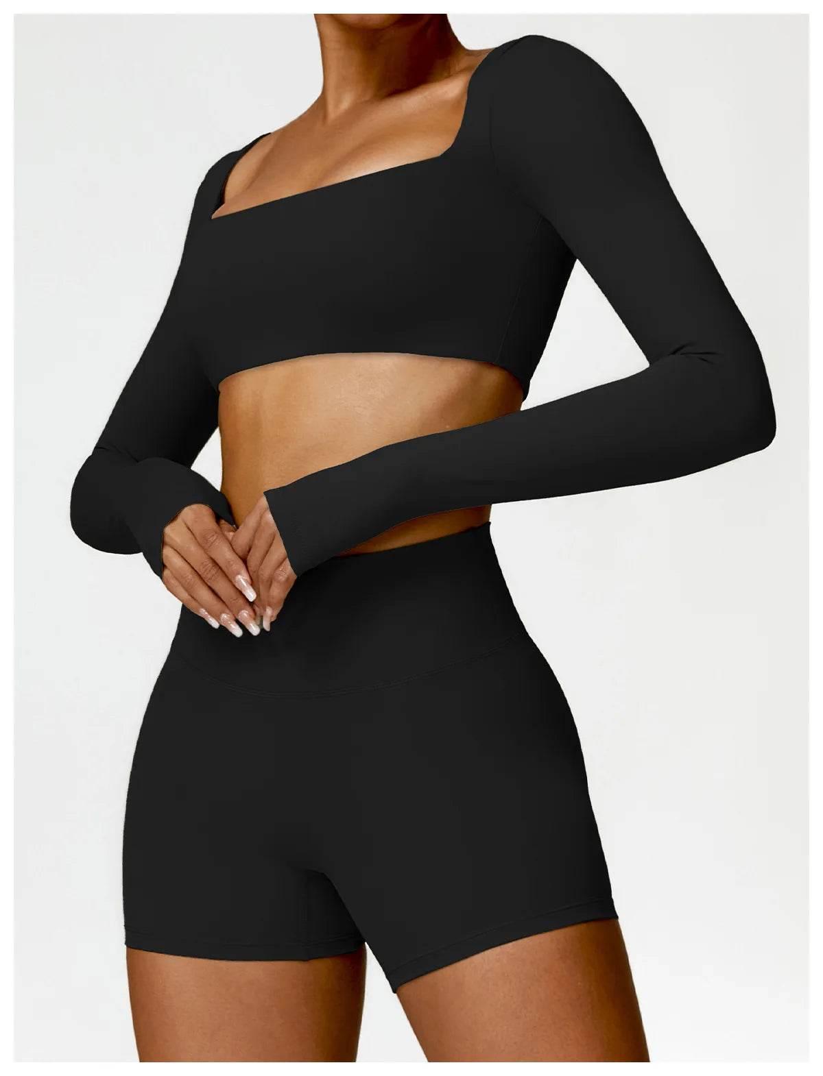 Hearuisavy 2PCS Long Sleeve Gym Set Women Yoga Clothes Quick-Drying Sportswear Running Leggings Workout Sports Crop Top Women - Empire P.E