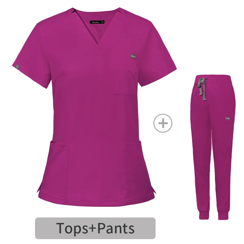 Multicolor Scrubs Uniform Short Sleeve Tops+Pants Set - Empire P.E