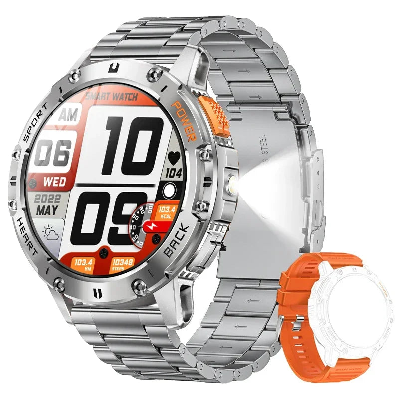 For Android ios New AMOLED Smart Watch Men with Flashlight