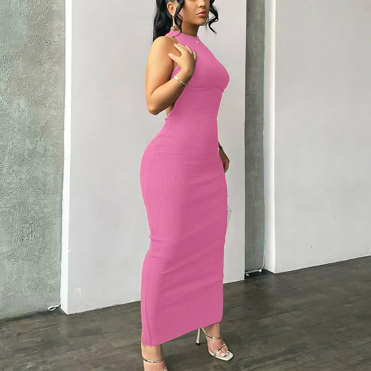 Solid Hollow Out Backless Sleeveless Sexy Slit Mini Dress - Empire P.E
