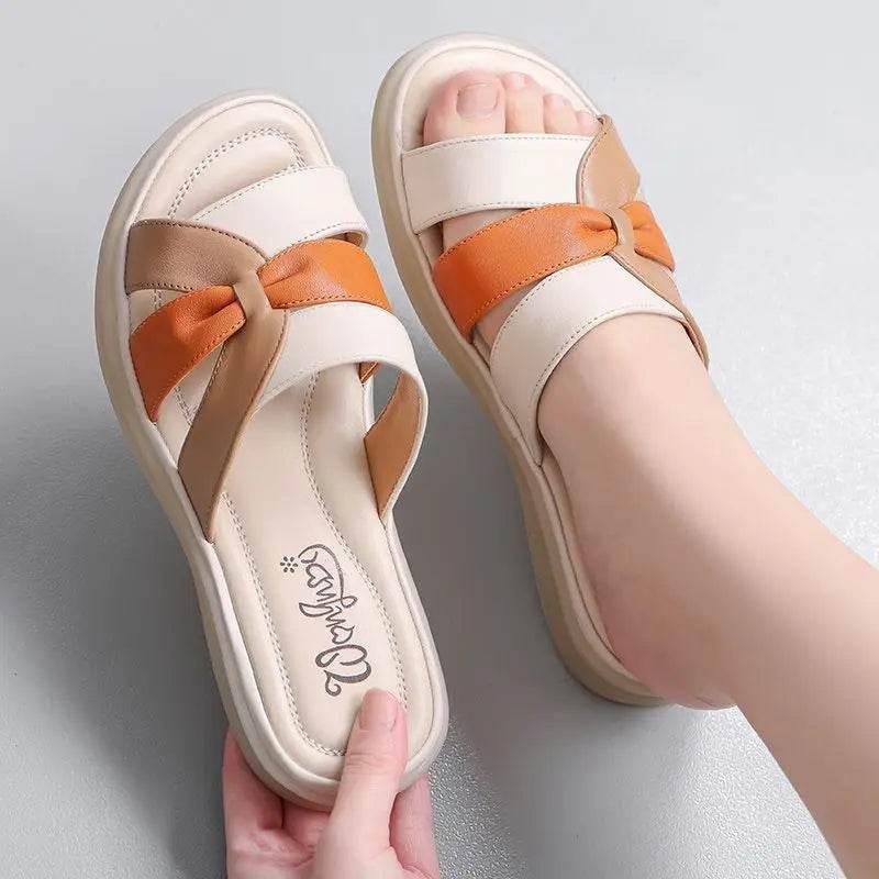 Slides Leather Low Heel Women's Slippers And Ladies Sandals Roman Flip Flops Shoes Eva 2024 Trend Korea Style Top Designs Luxury - Empire P.E