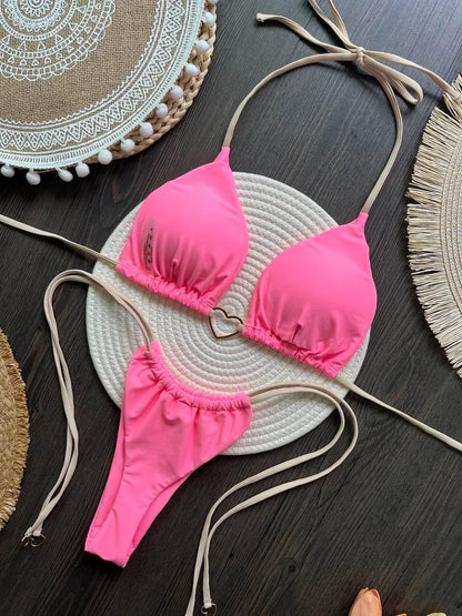 RUOTONSEPT Sexy Halter Solid color Bikini Set Women's Swimsuit Two-piece Triangle Thong Swimwear Bathing Suit Brazilian Biquinis - Empire P.E