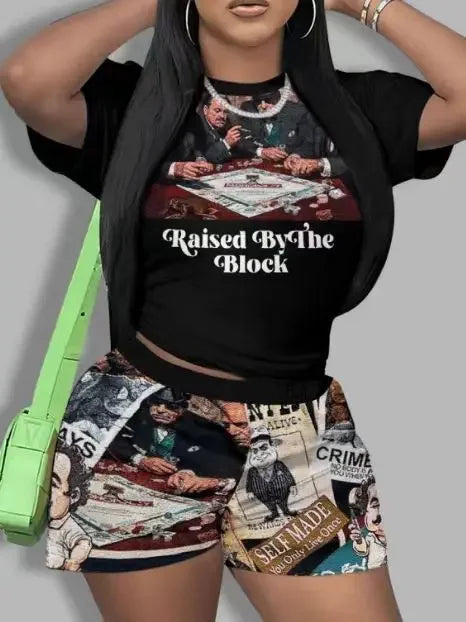 Short Sleeve Crop Tops Casual Shorts Matching Set - Empire P.E