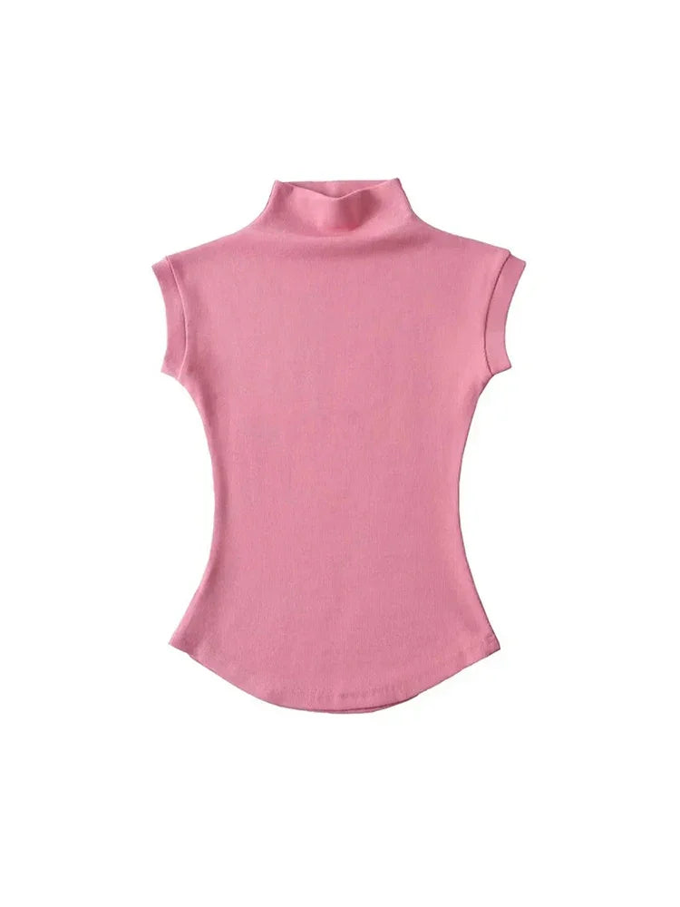 Women Summer Sexy Turtleneck Sleeveless T-Shirts - Empire P.E