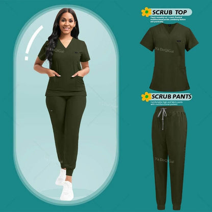 Stretch Scrubs Women Set Uniforms Scrubs Top+ Jogger Pants - Empire P.E