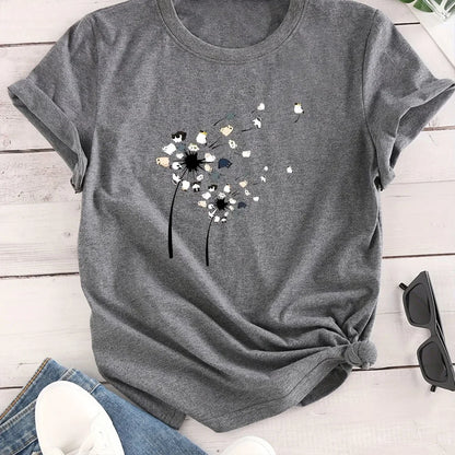 2024 New Women's Flower Print Party T-shirt
