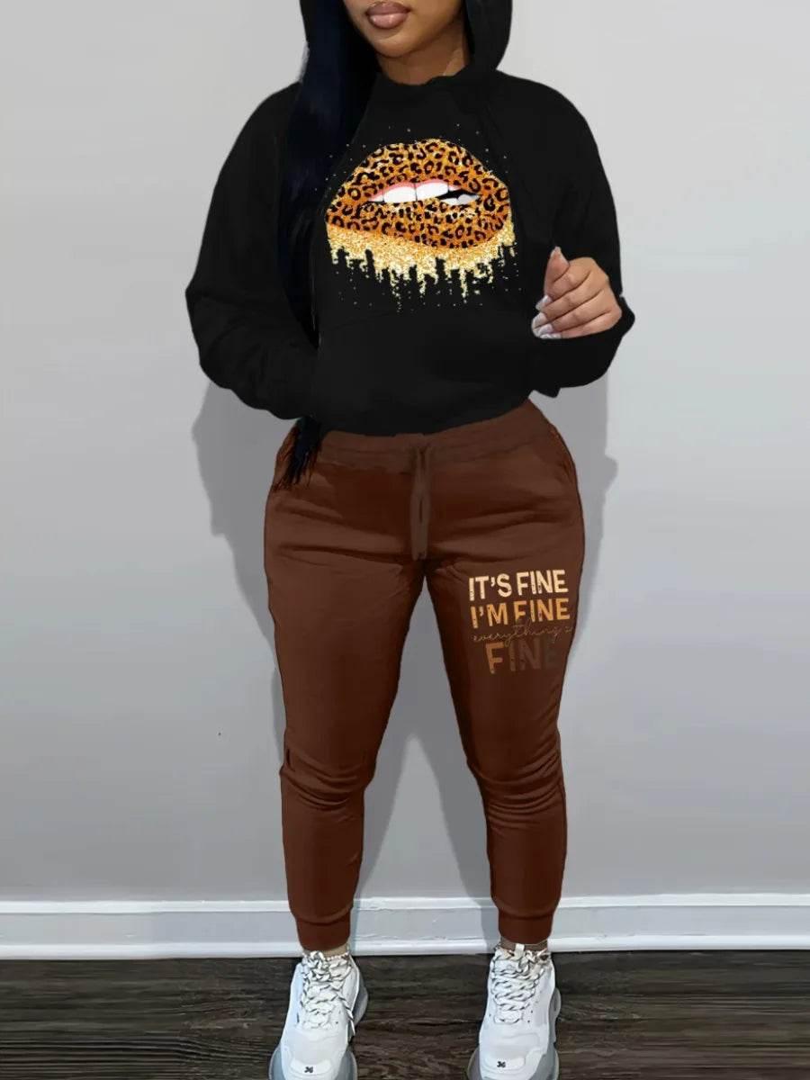 Plus Size Autumn & Winter Letter Print Color Block Hooded Sweatshirt - Empire P.E
