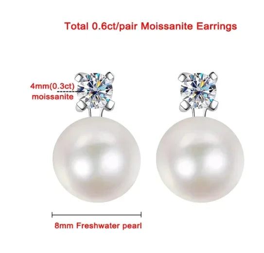 8mm Freshwater Pearl Pendant 0.9ct/set Moissanite Jewelry Sets D Color - Empire P.E