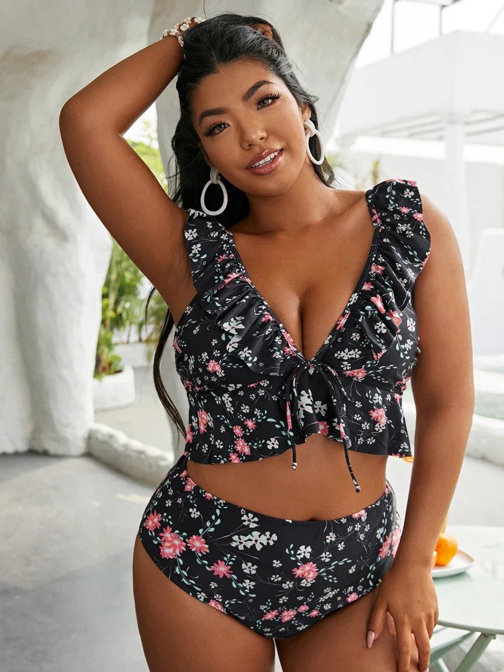 2025 Women Bikinis Set Swimwear Plus Size High Waist Floral Swimsuit