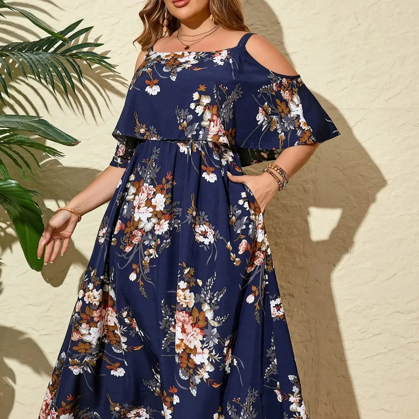 Plus Size Women's Boho Printed Floral Dress - Empire P.E