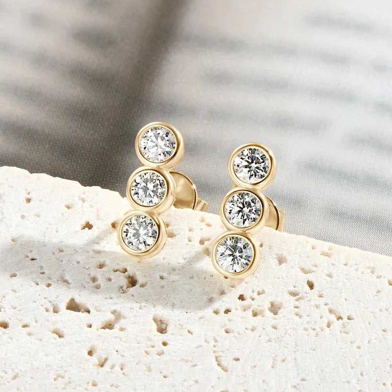 3mm Moissanite Jewelry Sets Real 925 Silver for Women 3 Stones Pendant Necklace Stud Earrings Set - Empire P.E