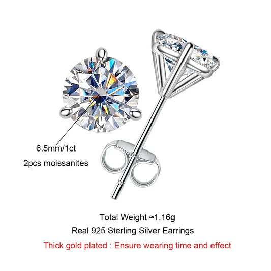 2cttw D Color Moissanite Diamond Stud Earrings 925 Sterling Silver - Empire P.E