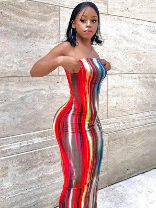 Spring And Summer Dresses For Women Chest Wrap Printed Off Shoulder Bandage Slim Sexy Long Dress 2023 New Fashion party MsChuh - Empire P.E