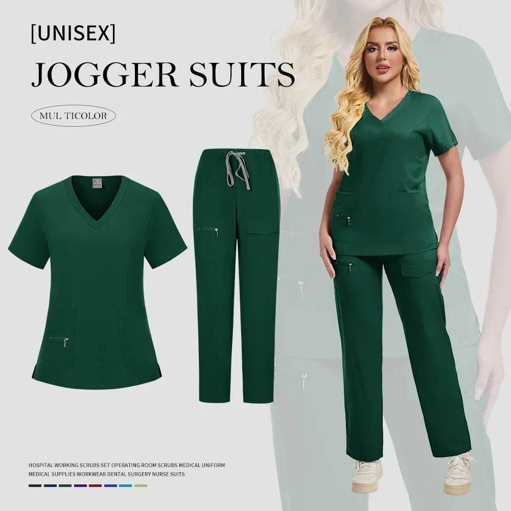 Workwear Nursing Women Scrubs Pants Elastic Wholesale Working Uniform Women Short Sleeve Neck Tops Dental Hospital Scrubs Suits - Empire P.E