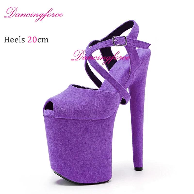 Cross Straps 20cm Sexy Peach Suede High Heels - Empire P.E