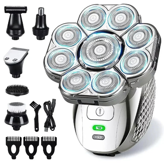4D Head Shavers for Bald Men, Upgraded 9 Floating Heads 6-in-1 Rechargeable Waterproof Wet Dry Bald Head Shavers for Men - Empire P.E