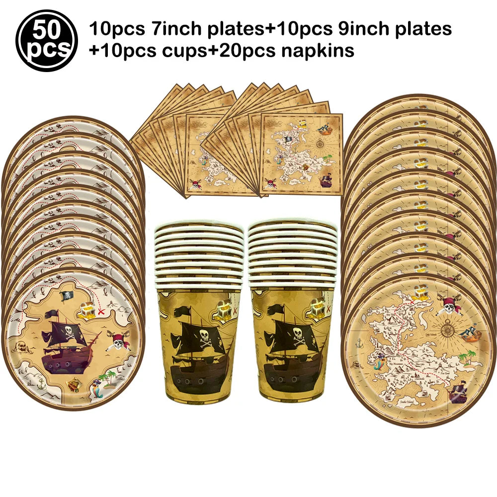 Pirate Party Decorations Dinner Plates Dessert Plates Cups Napkins Pirate Birthday Party Supplies for Kids Boys and Girls Party - Empire P.E