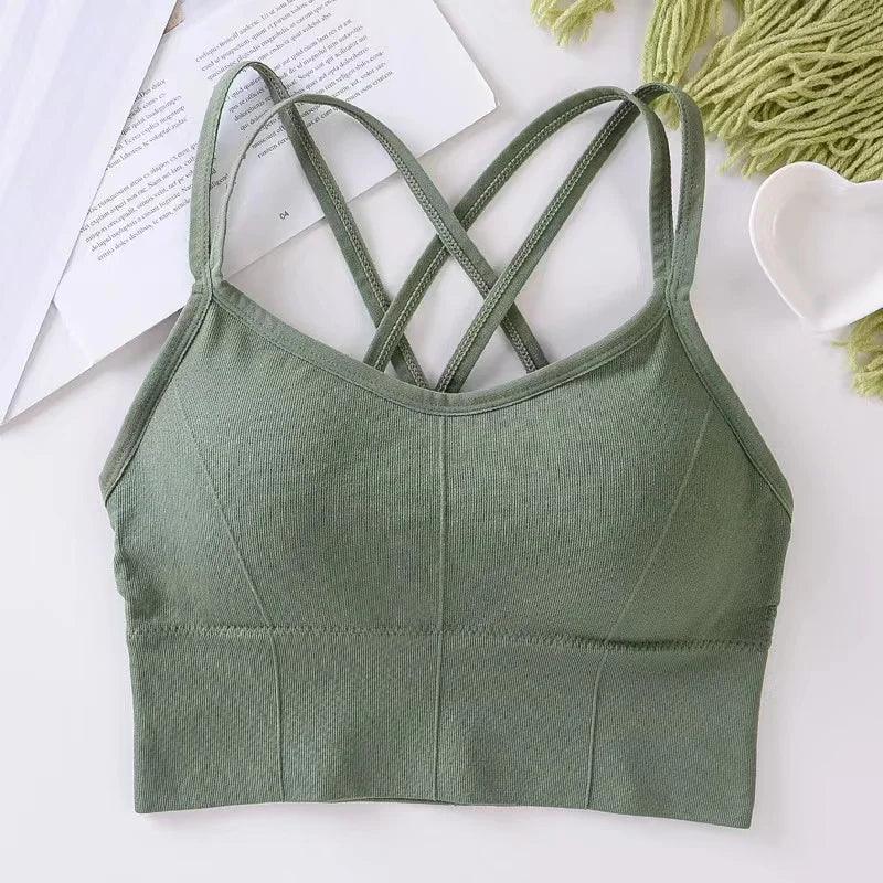 Sexy Women Tops Back Cross Strap Tank Top Push Up Running Sports Bra Breathable Soft Fitness Beauty Solid Color Yoga Bra - Empire P.E