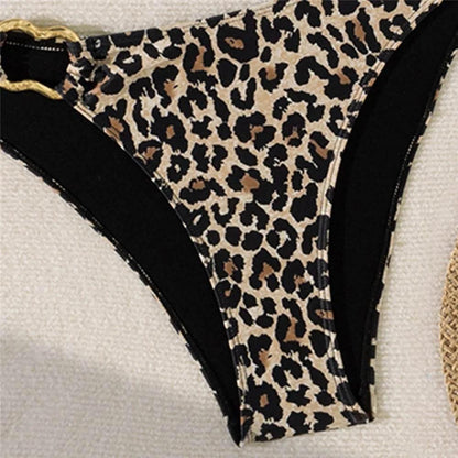 Halter Bandeau Leopard Print Bikinis Sets Woman Metal Ring Swimwear Hollow Out Sexy Swimsuit 2025 Bathing Suit Bikinis De Mujer - Empire P.E