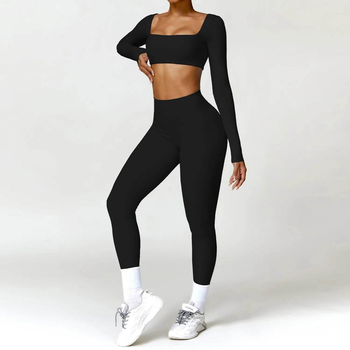 Hearuisavy 2PCS Long Sleeve Gym Set Women Yoga Clothes Quick-Drying Sportswear Running Leggings Workout Sports Crop Top Women - Empire P.E
