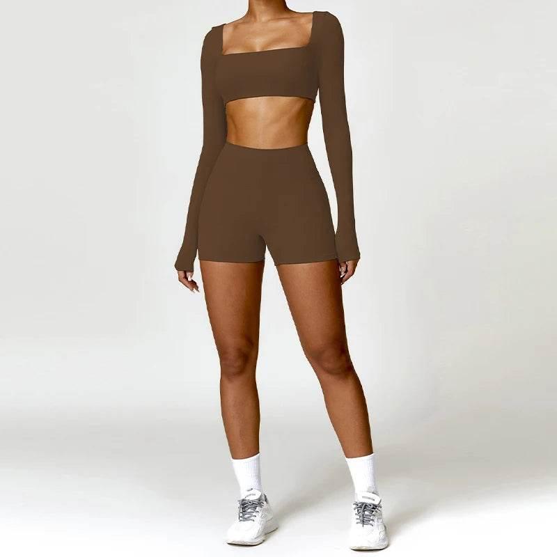 Hearuisavy 2PCS Long Sleeve Gym Set Women Yoga Clothes Quick-Drying Sportswear Running Leggings Workout Sports Crop Top Women - Empire P.E