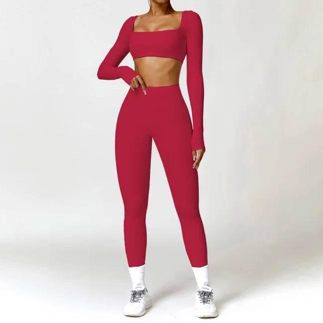 Hearuisavy 2PCS Long Sleeve Gym Set Women Yoga Clothes Quick-Drying Sportswear Running Leggings Workout Sports Crop Top Women - Empire P.E