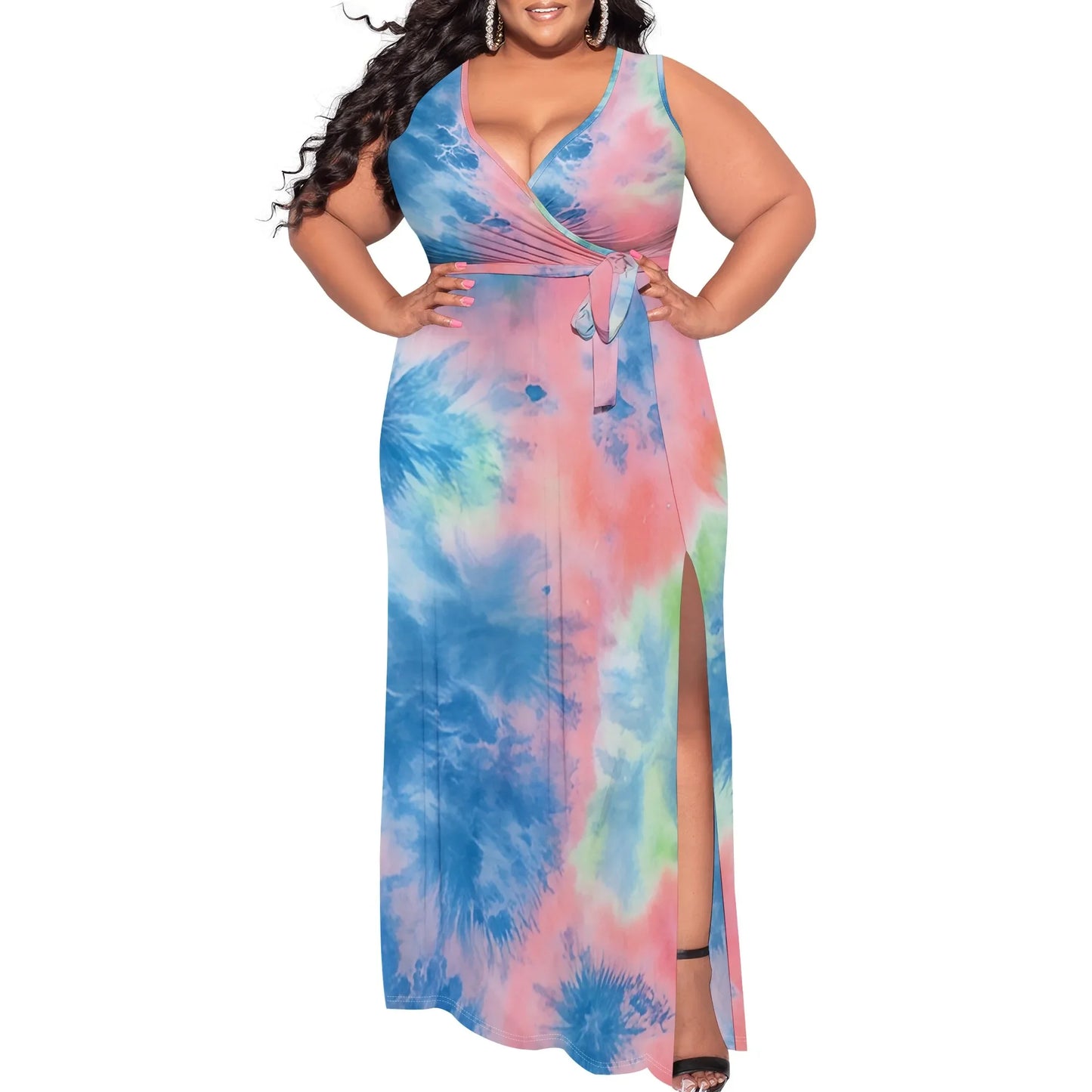 Plus Size Green Tie-Dye Maxi Dress - Empire P.E
