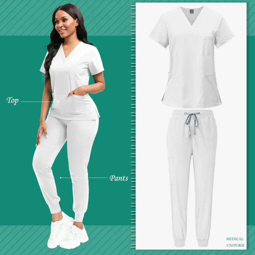 Women's Nursing Scrub Top Pants Medical Suit - Empire P.E