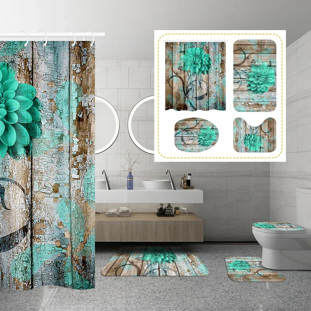 4-Piece Set 3D Printed 180x180cm Waterproof Shower Curtain With Hooks - Empire P.E