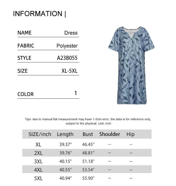 Plus Size 2024 Summer New Women's V-Neck Printed Pattern Dress Loose Pullover Dresses - Empire P.E