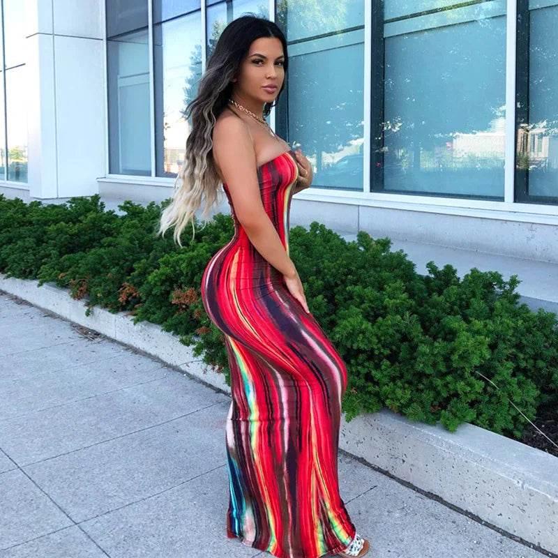 Spring And Summer Dresses For Women Chest Wrap Printed Off Shoulder Bandage Slim Sexy Long Dress 2023 New Fashion party MsChuh - Empire P.E