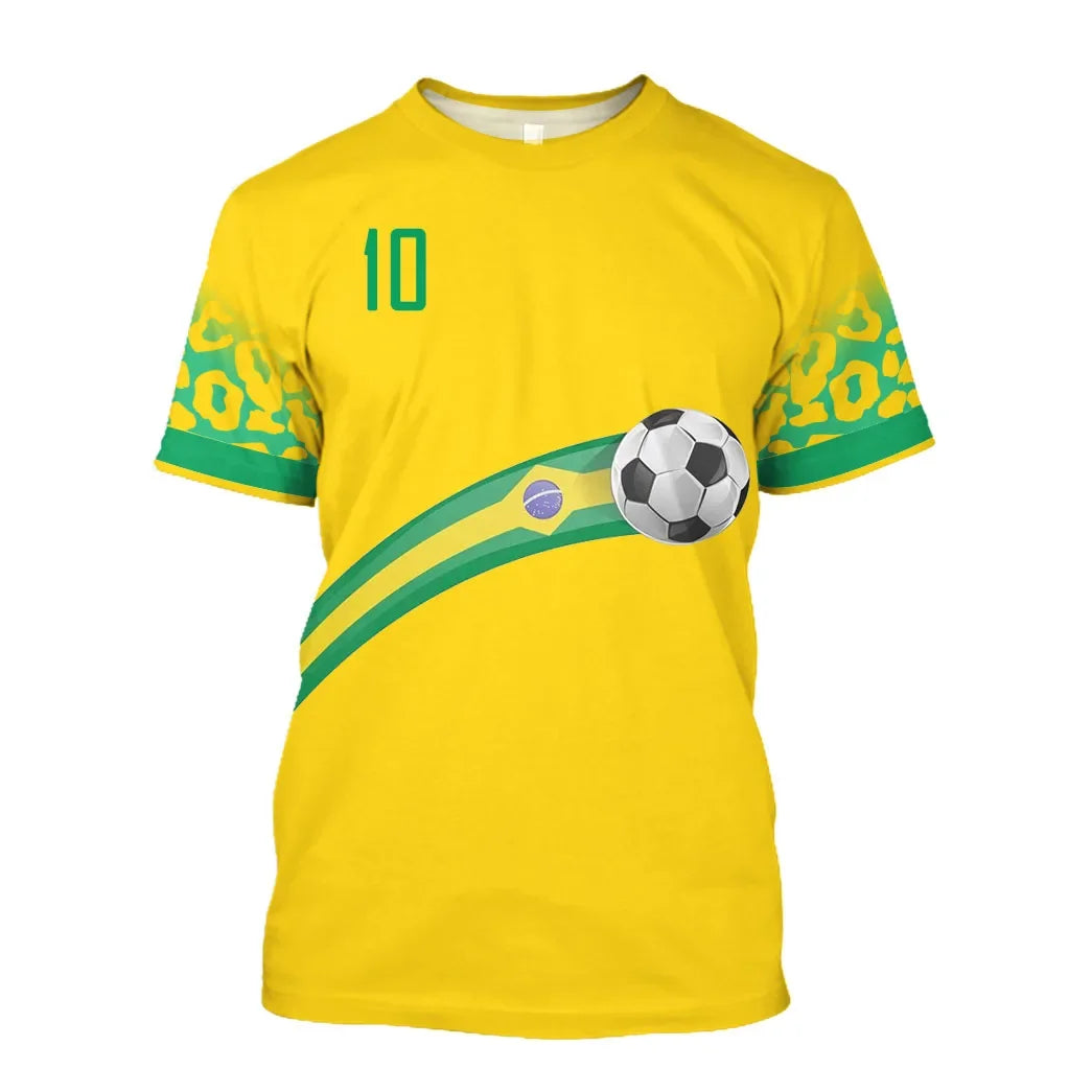 Brazil Jersey Men's T-shirt O Collar Oversized Men's and Women's 3D Printed Brazilian Flag Select Soccer Short-sleeved Team Shir - Empire P.E