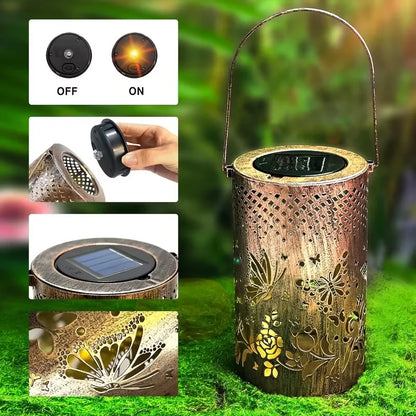 Solar Outdoor Hanging LED Butterfly Hollowed Decorative Lantern Garden Lights