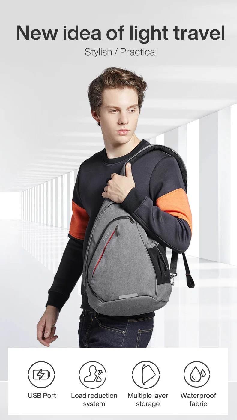 Mixi Men One Shoulder Backpack Women Sling Bag Crossbody USB Boys Cycling Sports Travel Versatile Fashion Bag Student School - Empire P.E