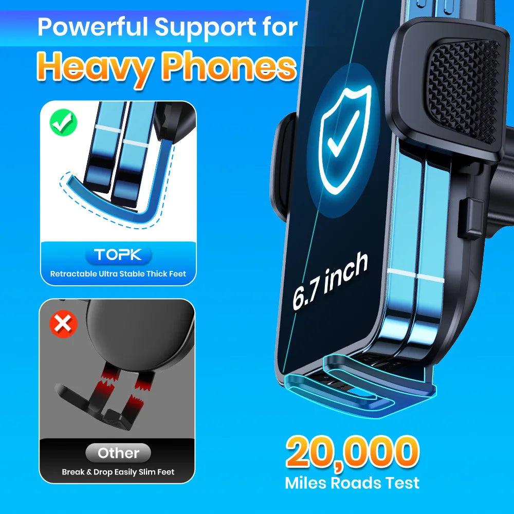 TOPK Car Phone Holder Mount for IPhone[Powerful Suction] Phone Mount for Car Dashboard Car Accessories Automobile for Smartphone - Empire P.E
