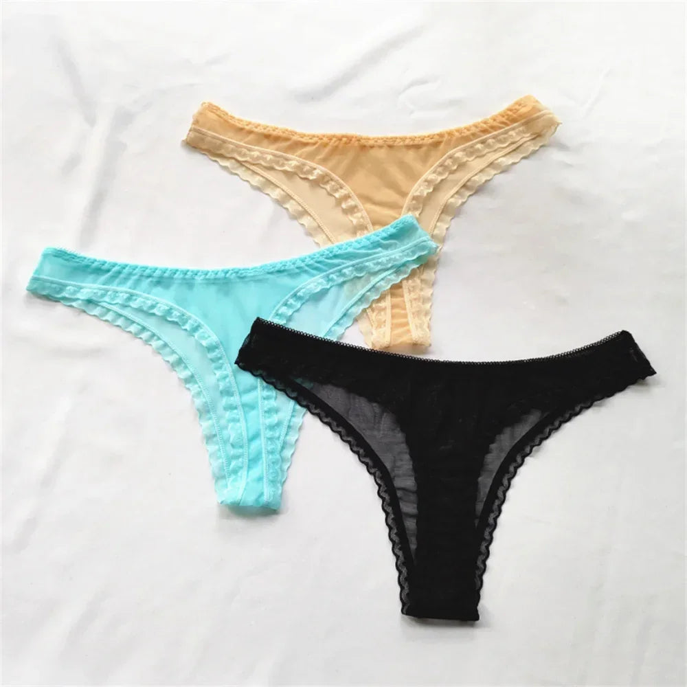 3pcs/set Transparent Thong Panties Sexy Lace G-string - Empire P.E