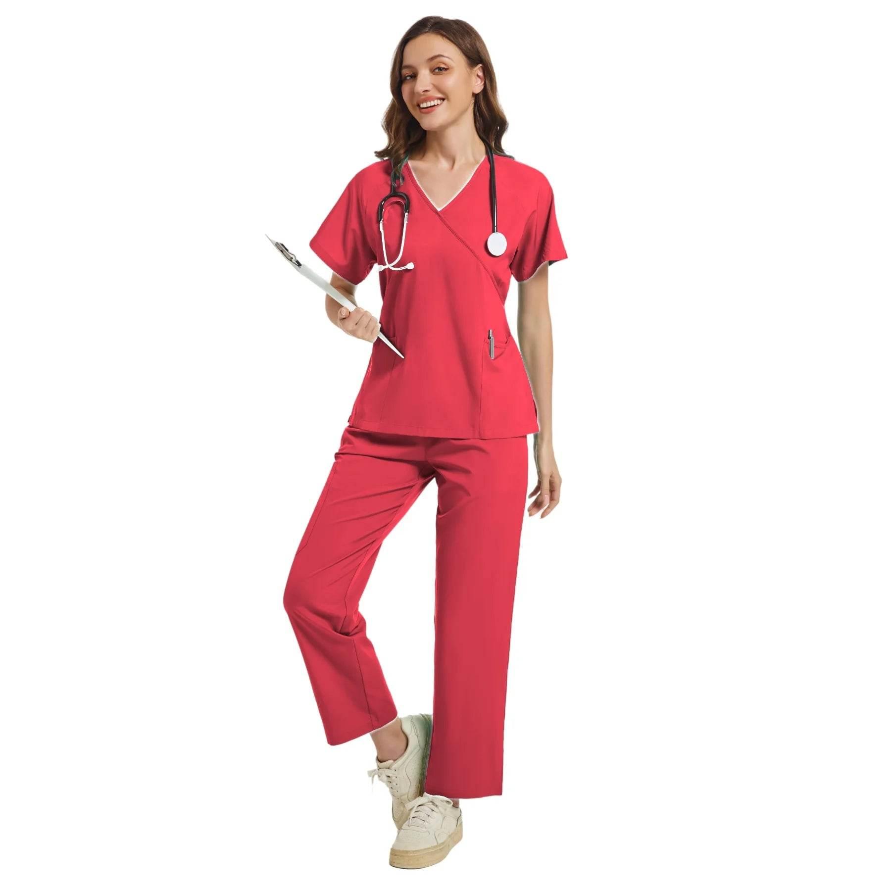 Stretch Scrubs Women Set Medical Scrubs Top+ Jogger Pants Nursing Uniforms Clinical Scrubs Set Nurse Doctor Dustproof Workwear - Empire P.E