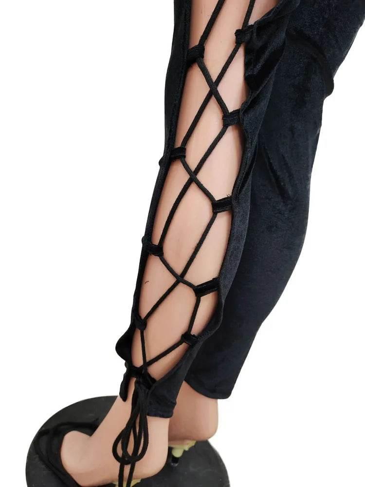 Women Sexy Velvet Lace-up Long Sleeve Backless Skinny Jumpsuit - Empire P.E