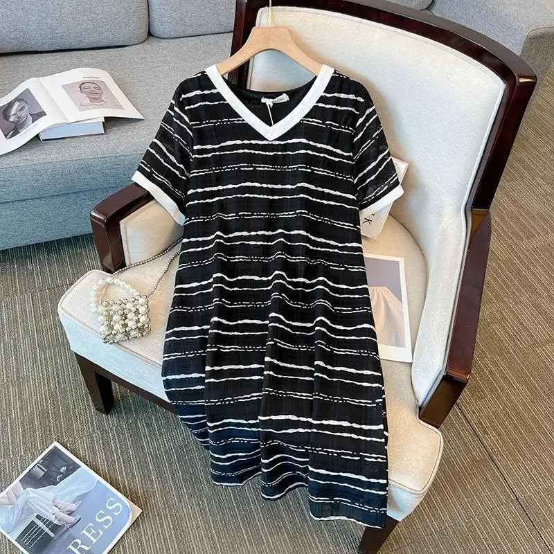 Plus Size Thin V Neck Vintage T Shirt Dress - Empire P.E
