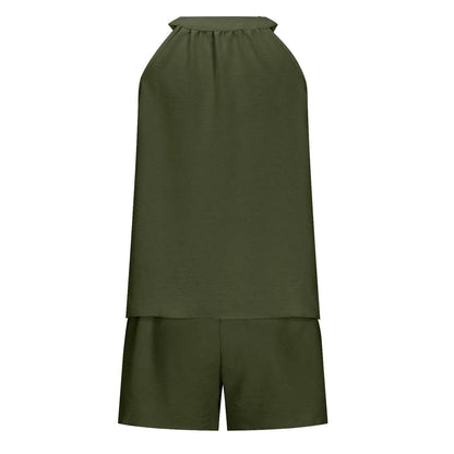 Women'S Summer Casual Suit New Urban Casual Women'S Solid Color Sleeveless Vest Elastic Shorts Home Clothes Two-Piece Set - Empire P.E