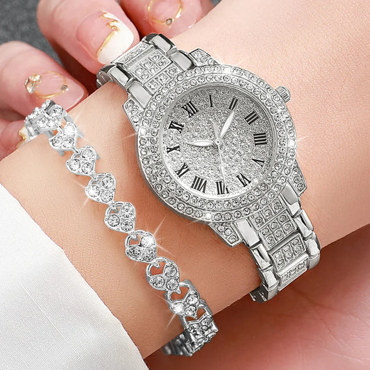 2pcs/set Women Diamond Quartz Watch and Bracelet Set - Empire P.E