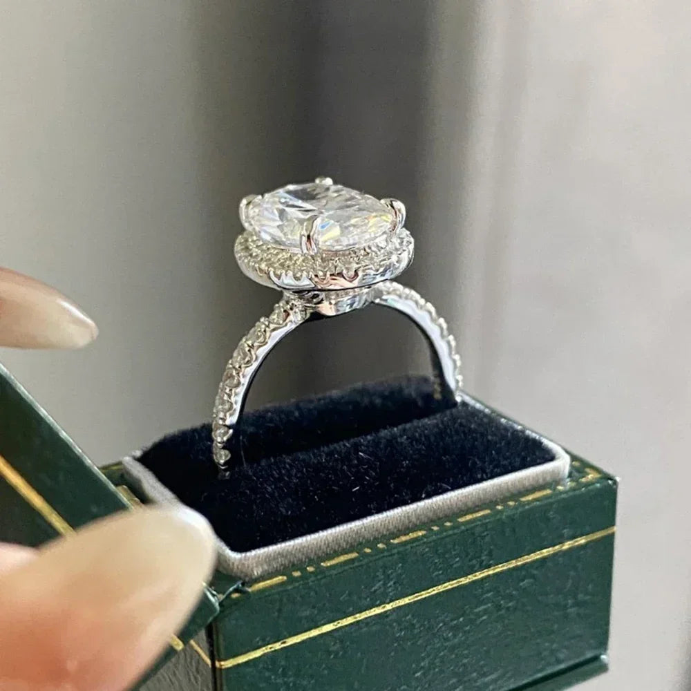 3CT 5CT Oval Halo Moissanite Engagement Ring D Color Diamond 925 Sterling Silver - Empire P.E