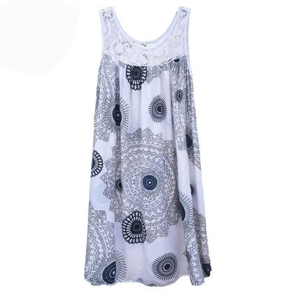 Women's clothing summer sleeveless camisole dress lace print sleeveless large swing loose sexy dress long skirt plus size - Empire P.E