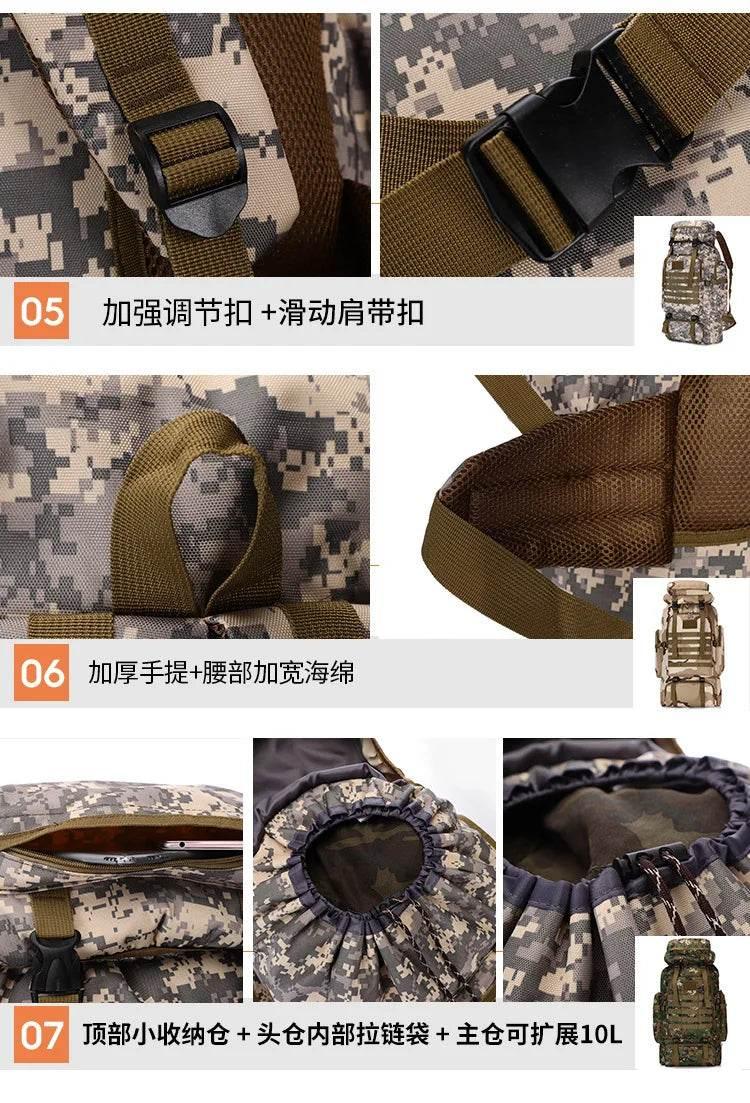 80L Waterproof Molle Camo Tactical Backpack Military Army Hiking Camping Backpack Travel Rucksack Outdoor Sports Climbing Bag - Empire P.E