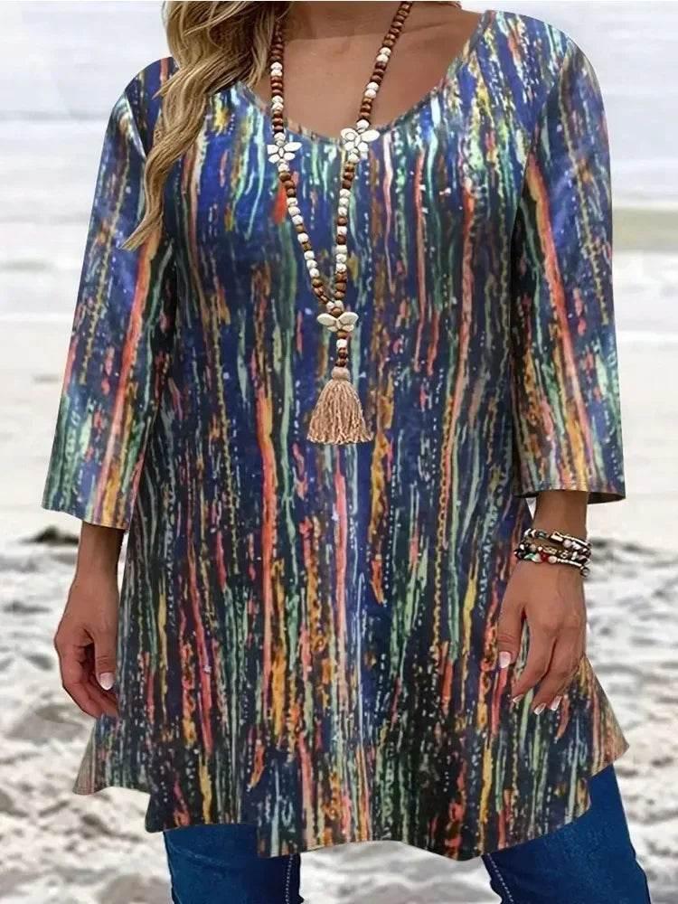 Women's Plus Size Fashionable Full Body Printed T-shirt Ladies Casual Long Sleeved Casual Loose T-shirt Versatile Elegant Top - Empire P.E