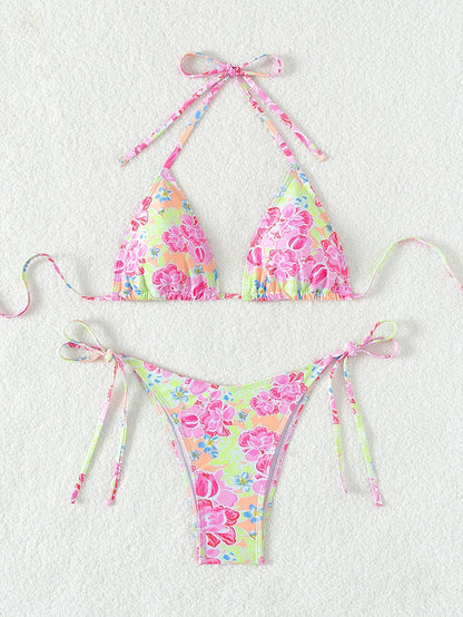 2026 new European and American triangle cup printed sexy bikini split swimsuit